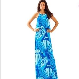 NWOT Lilly Pulitzer Levine Maxi Dress in Sparkling Blue Get Inky, Size Small